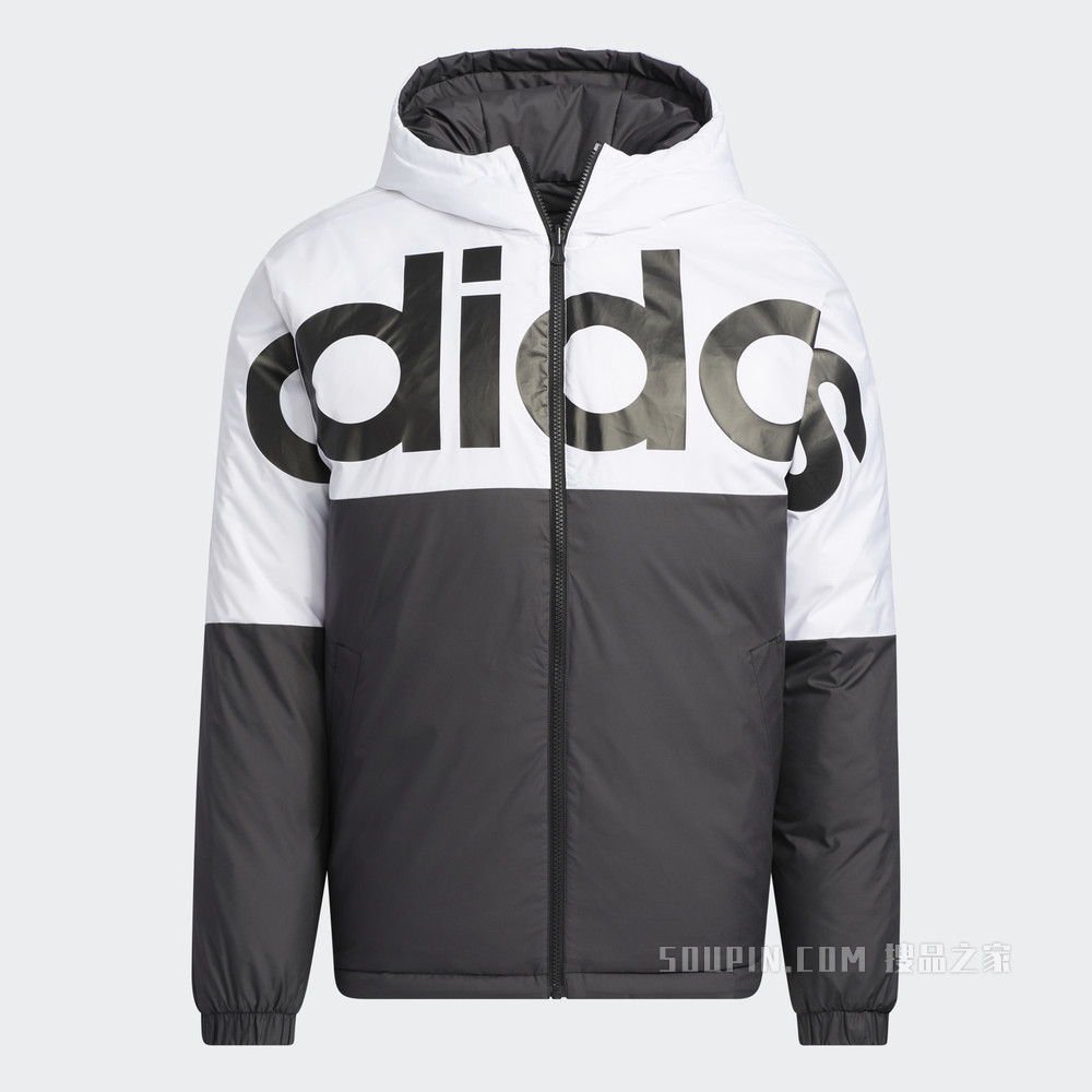 adidas neo M DWN REV JKT 新款冬季运动两面穿白鸭绒羽绒服