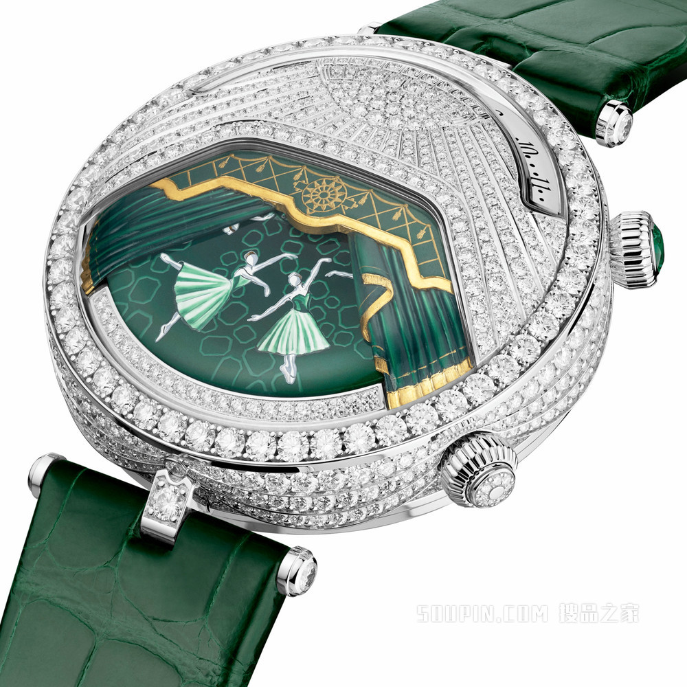 Poetic Complications诗意复杂功能腕表系列，Lady Arpels Ballerine Musicale Emeraude腕表
