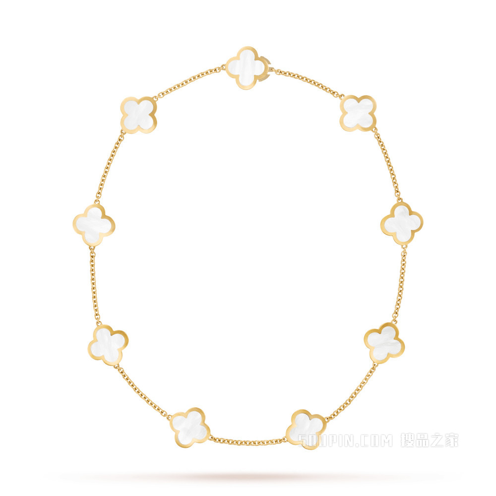 Pure Alhambra项链，9图案，黄K金，白色珍珠母贝。