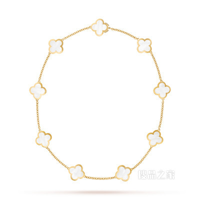 Pure Alhambra项链，9图案，黄K金，白色珍珠母贝。