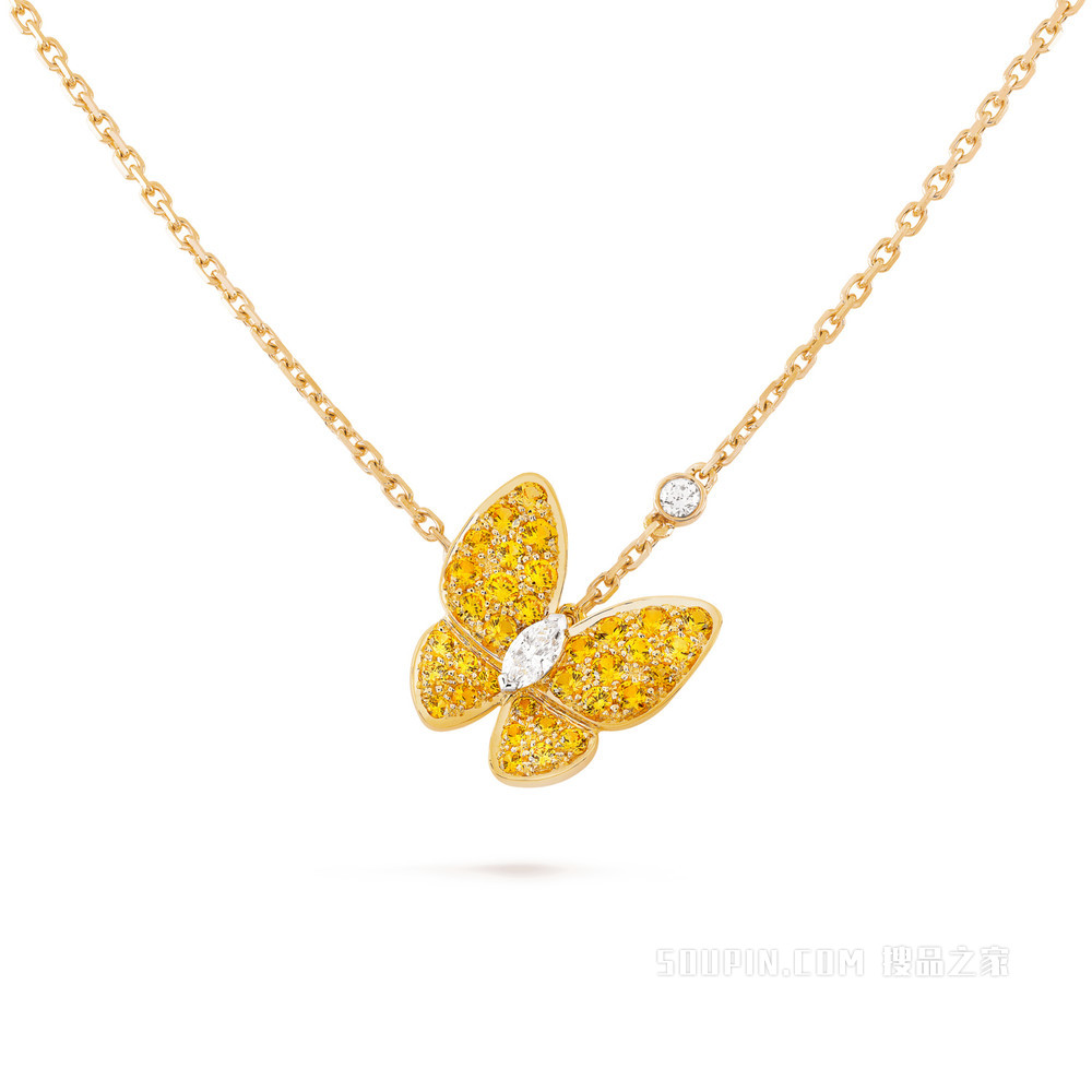 Two Butterfly吊坠，黄K金，黄色蓝宝石，白K金，钻石；