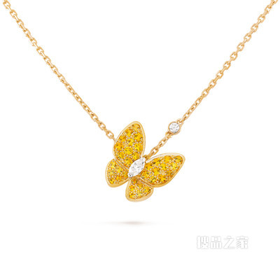 Two Butterfly吊坠，黄K金，黄色蓝宝石，白K金，钻石；