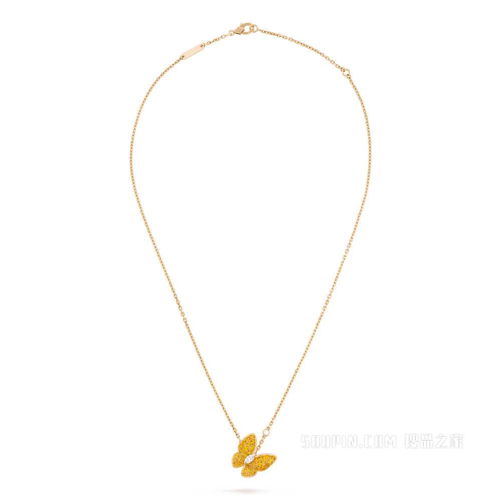 Two Butterfly吊坠，黄K金，黄色蓝宝石，白K金，钻石；