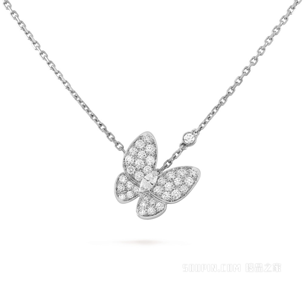 Two Butterfly吊坠，白K金，钻石