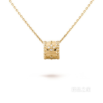 Perlée clovers吊坠，黄K金，钻石