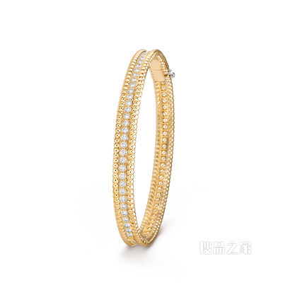 Perlée diamonds手镯，单排镶钻设计，黄K金，钻石，中号款式。