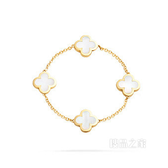Pure Alhambra手链，4图案，黄K金，白色珍珠母贝
