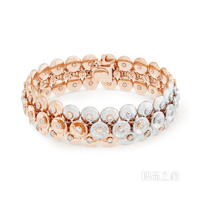 Bouton d'or手镯，中号款式，玫瑰金，白K金及钻石