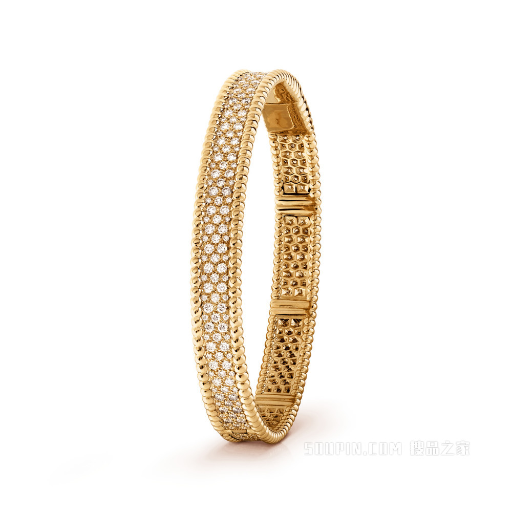 Perlée diamonds手镯，3排镶钻设计，黄K金，钻石，中号款式。
