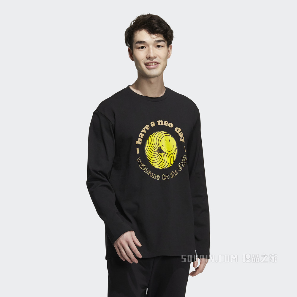 adidas neo M SMLY LS TEE SMILEY笑脸联名新款运动长袖T恤