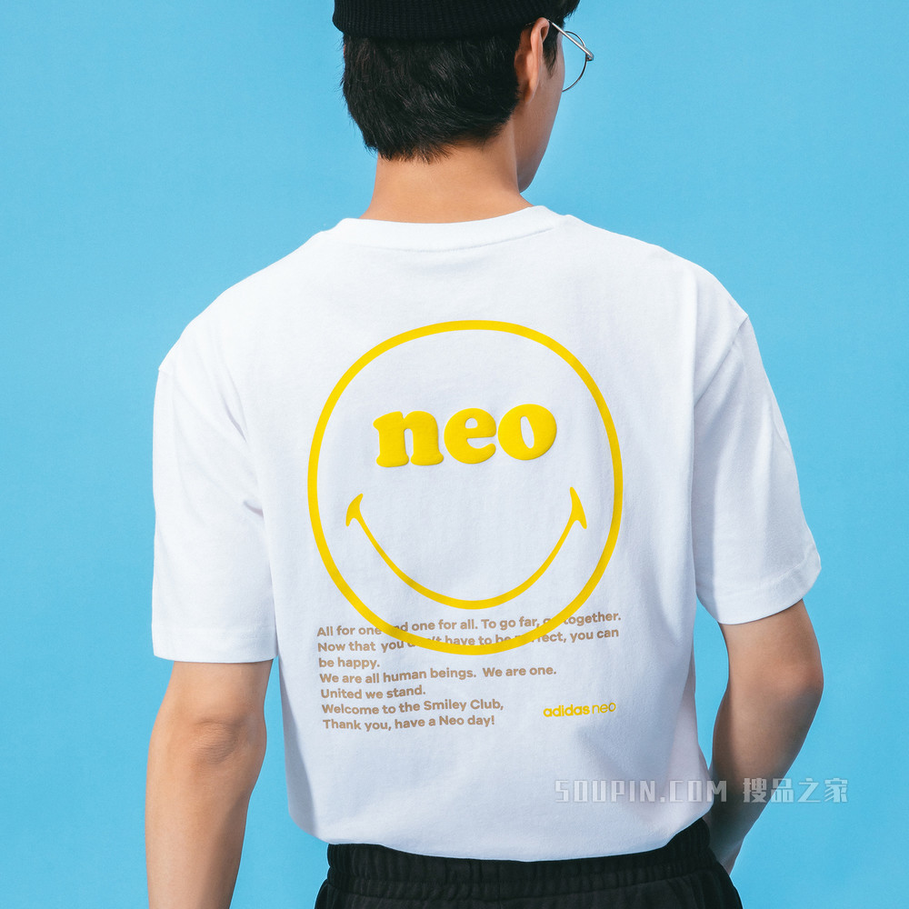 adidas neo U SMLY SS TEE SMILEY笑脸联名新款夏季运动短袖T恤