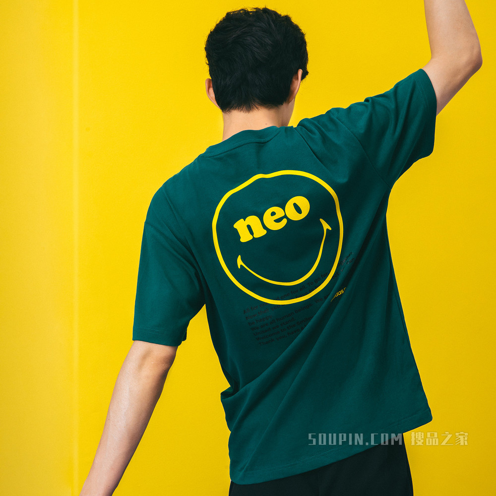 adidas neo U SMLY SS TEE SMILEY笑脸联名新款夏季运动短袖T恤