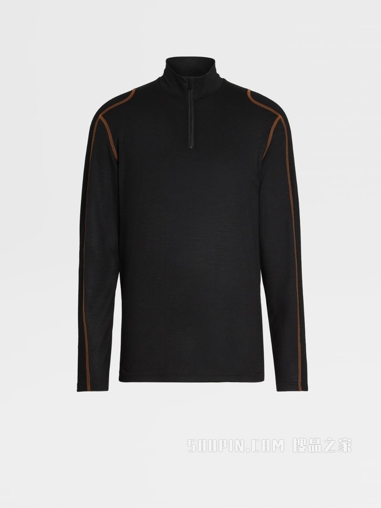 黑色 Techmerino™ 羊毛汗布长袖 T 恤