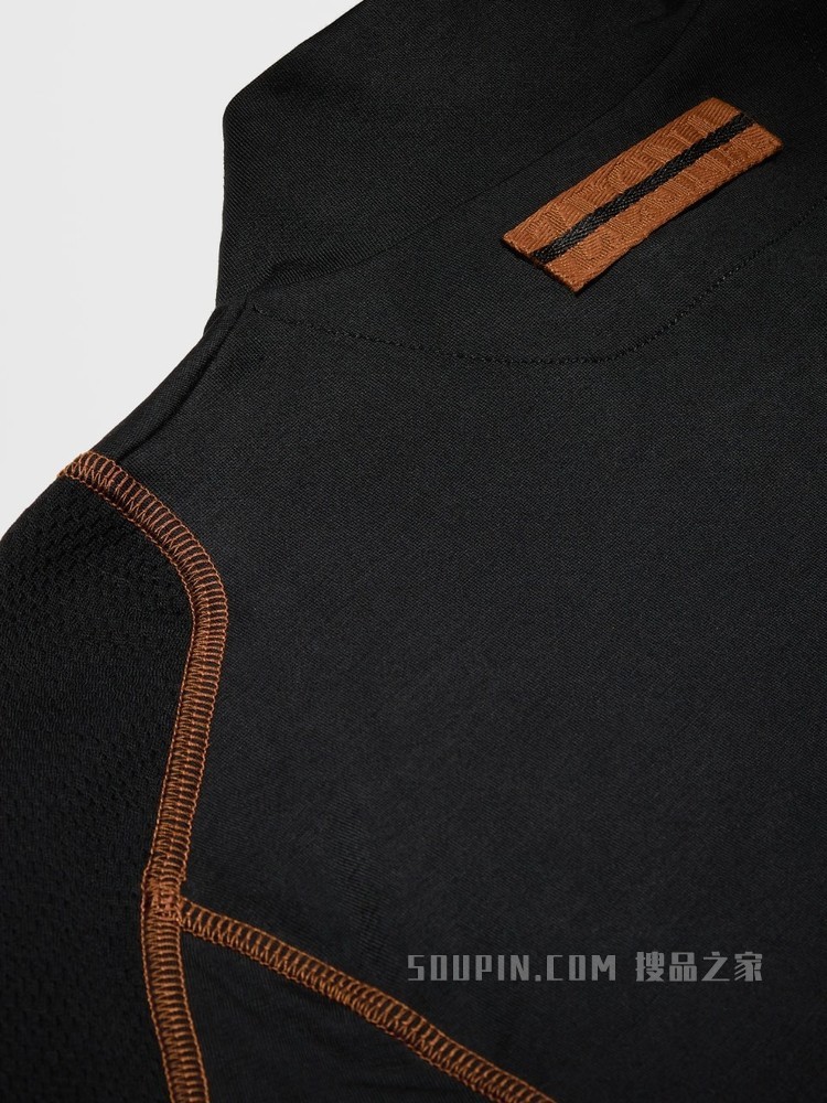 黑色 Techmerino™ 羊毛汗布长袖 T 恤