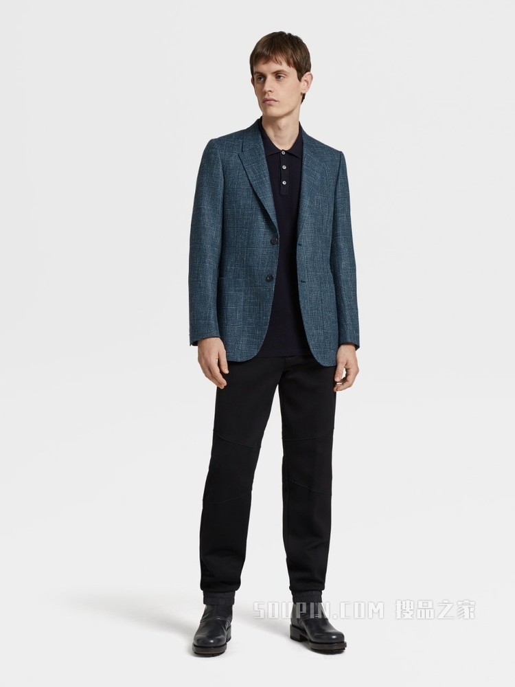 Zegna XXX 系列哑光海军蓝珠地棉短袖Polo衫