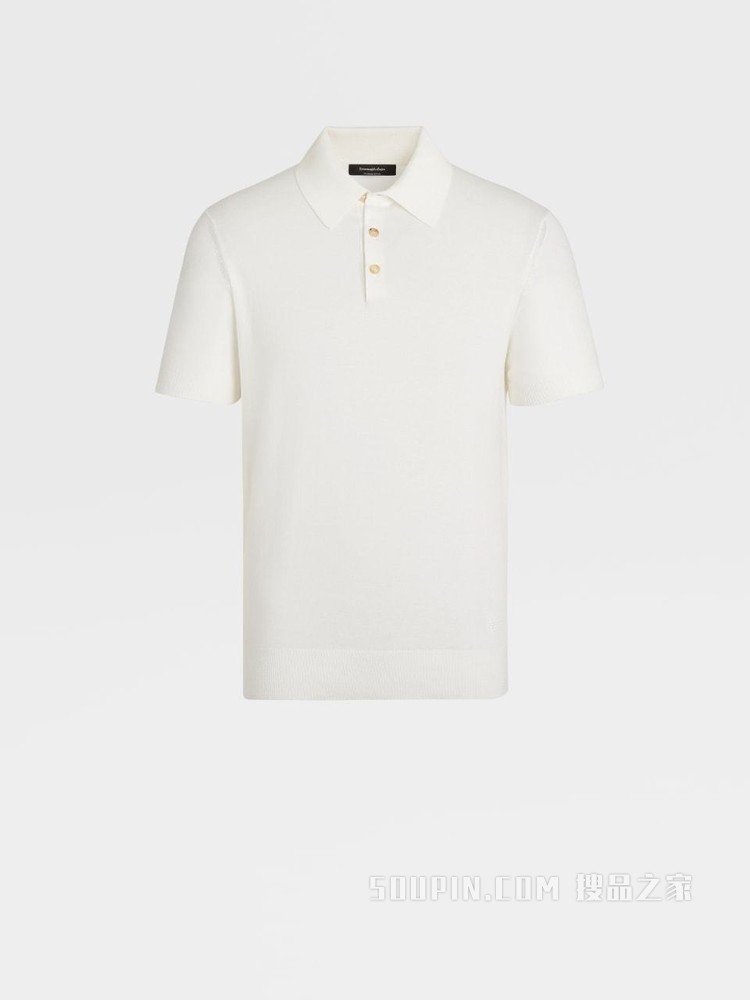 本白色 Premium 棉质针织短袖 Polo 衫