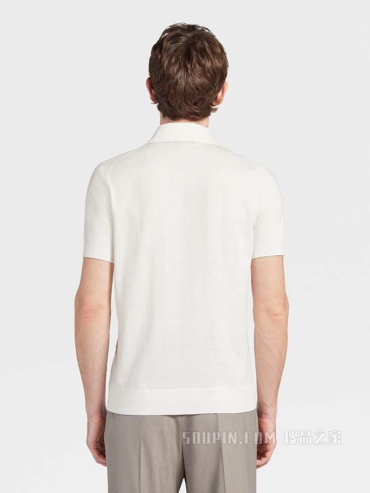 本白色 Premium 棉质针织短袖 Polo 衫