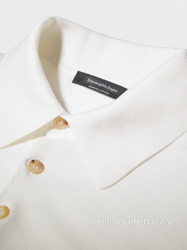 本白色 Premium 棉质针织短袖 Polo 衫
