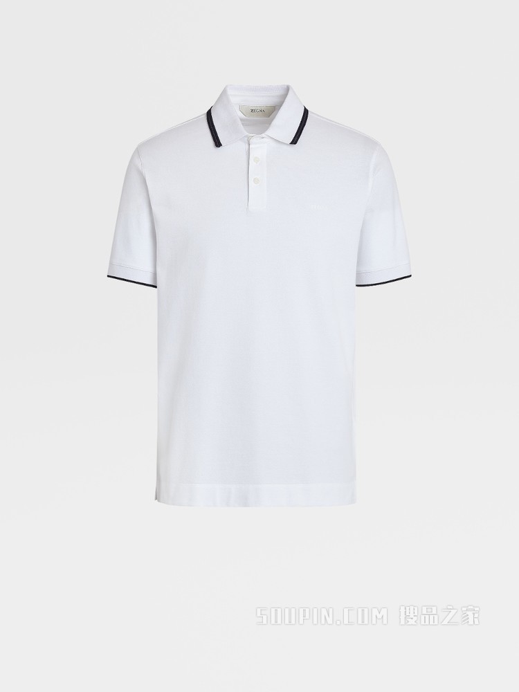 白色弹力棉质短袖 Polo 衫