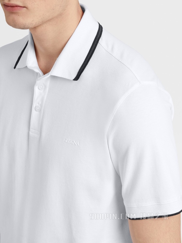 白色弹力棉质短袖 Polo 衫