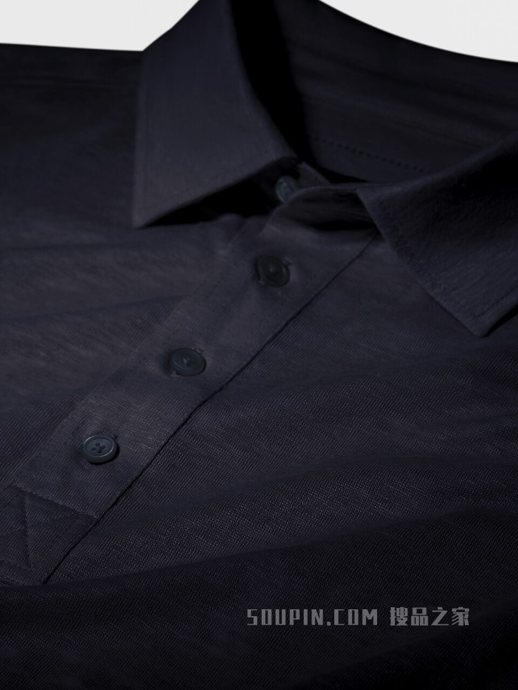 海军蓝色亚麻短袖 Polo 衫