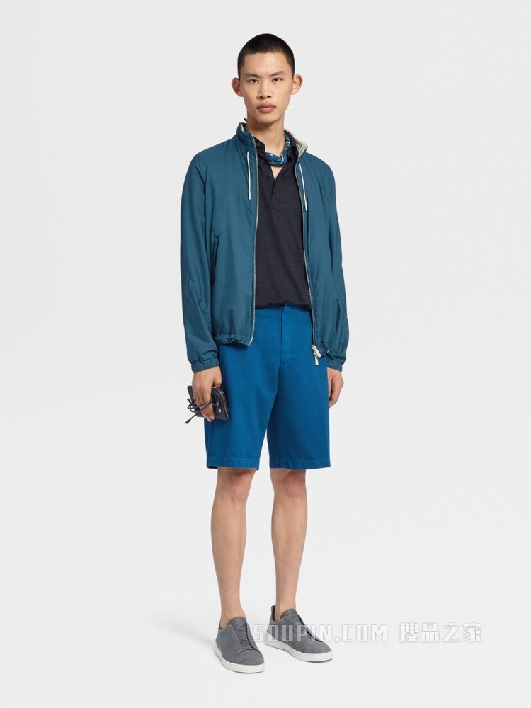 海军蓝色亚麻短袖 Polo 衫