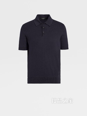 海军蓝 Premium 棉质针织短袖 Polo 衫