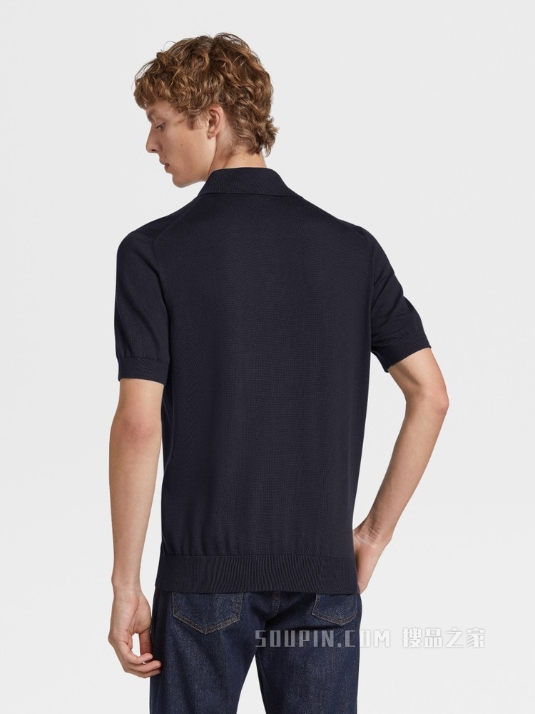 海军蓝 Premium 棉质针织短袖 Polo 衫