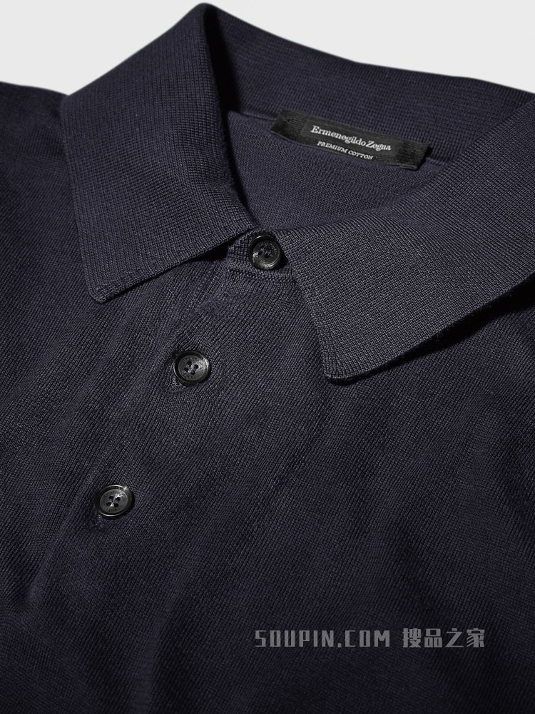 海军蓝 Premium 棉质针织短袖 Polo 衫