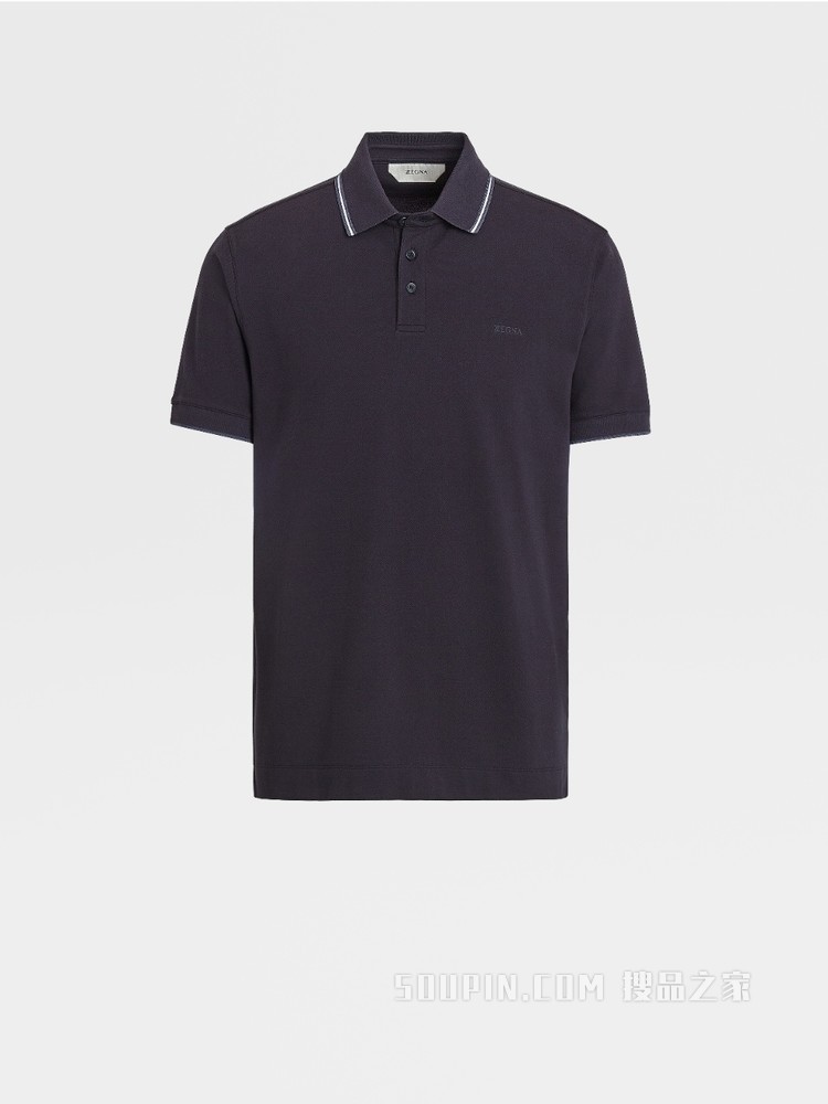 海军蓝弹力棉质短袖 Polo 衫