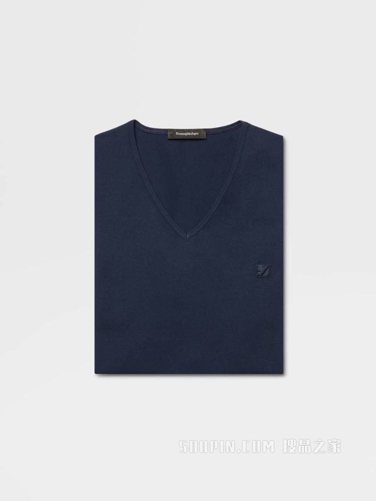 宝石蓝 V 领 T 恤