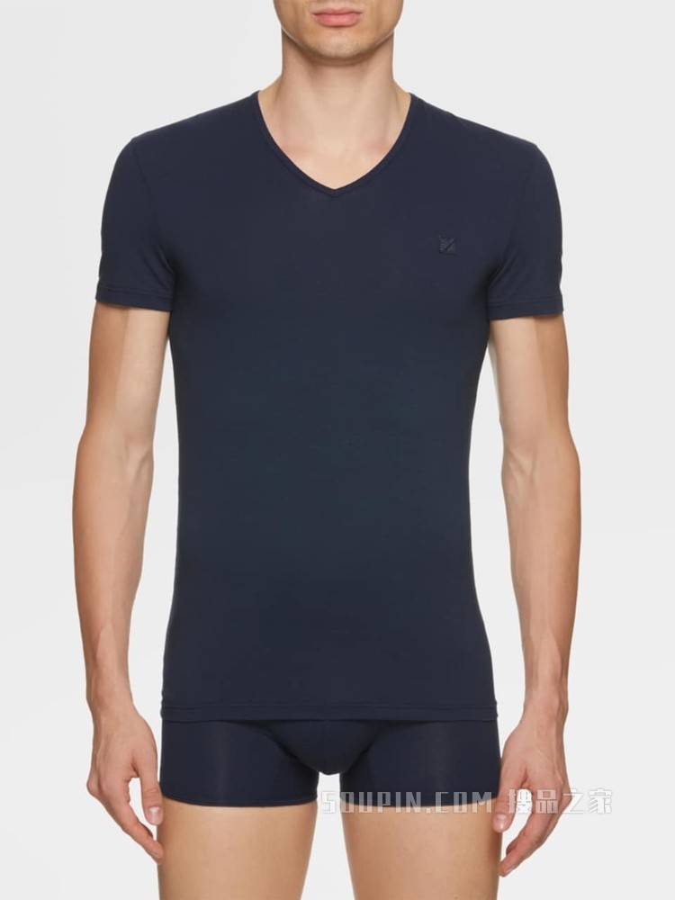 宝石蓝 V 领 T 恤