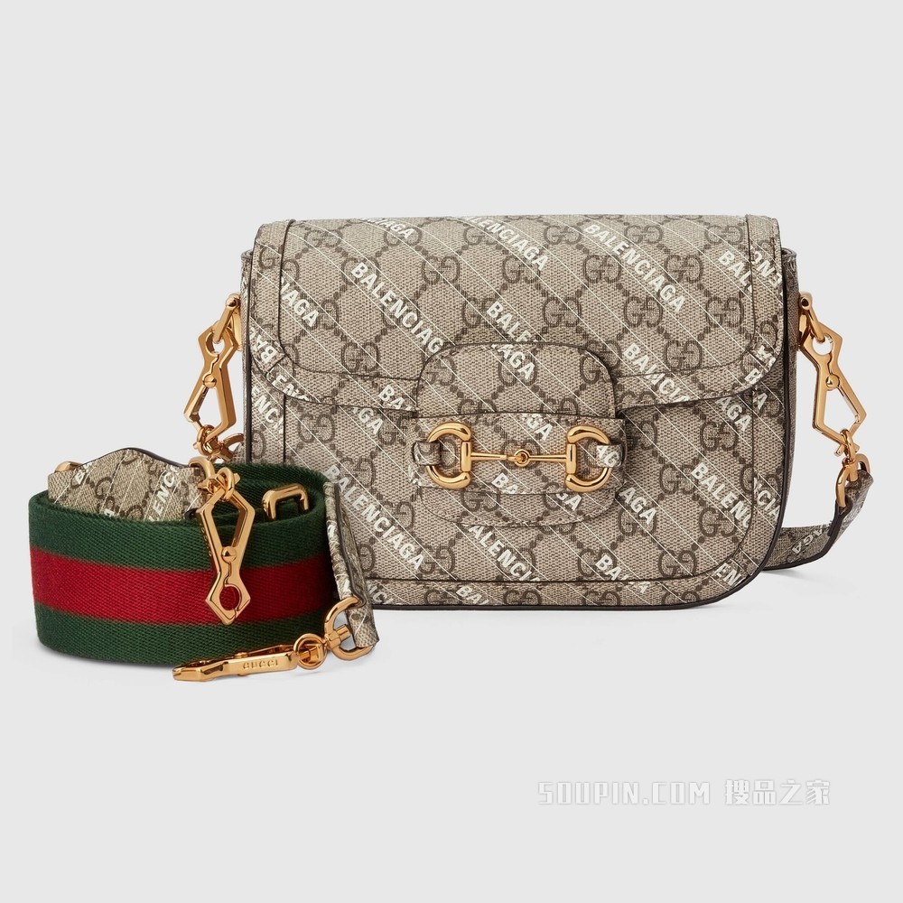 The Hacker Project系列Gucci 马衔扣1955迷你手袋 米色和乌木色GG Supreme帆布