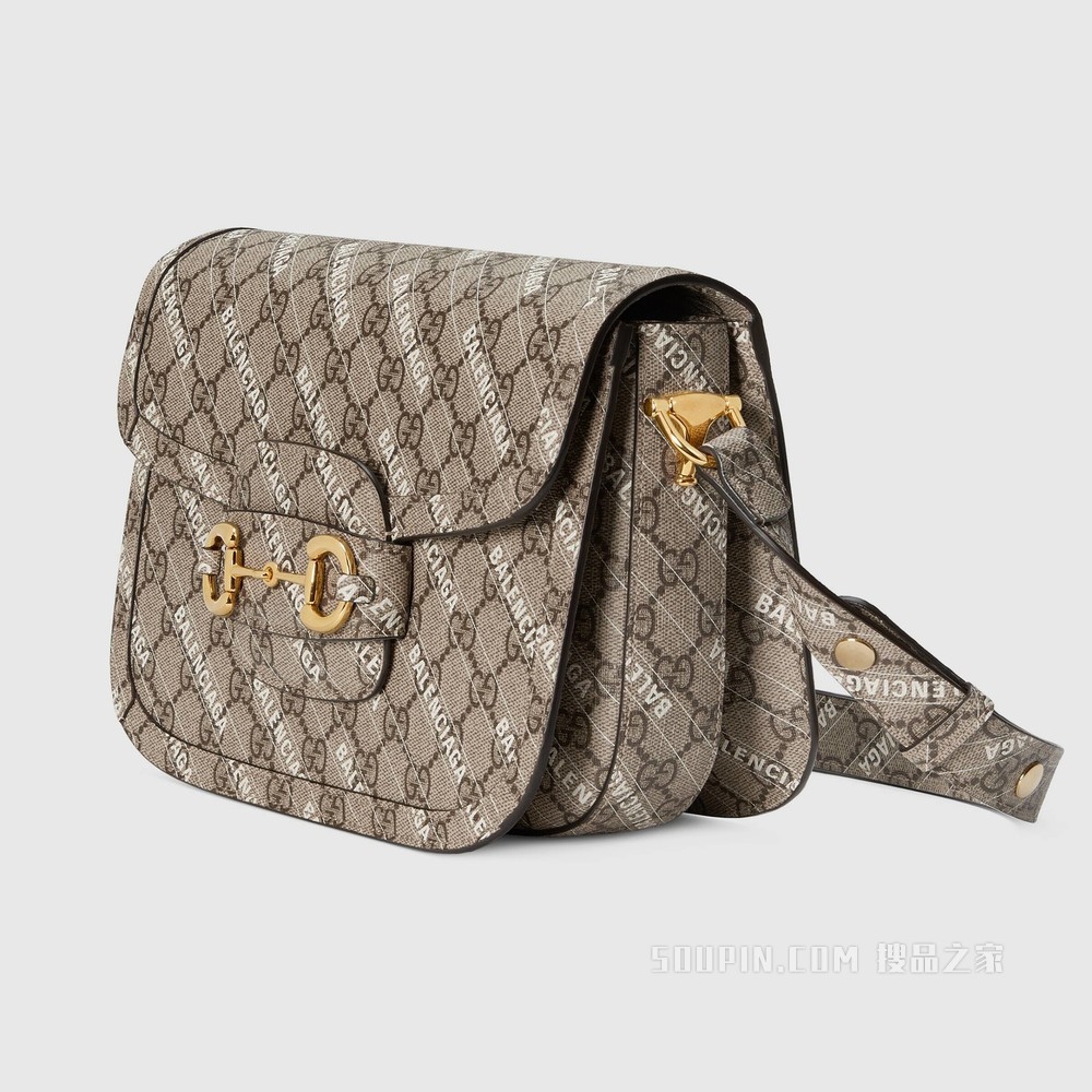 The Hacker Project系列Gucci 马衔扣1955小号手袋 米色和乌木色GG Supreme帆布