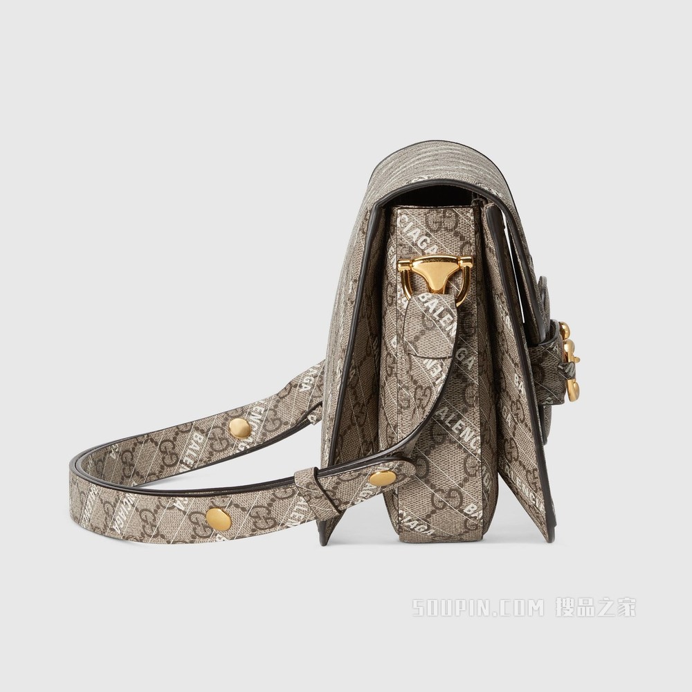 The Hacker Project系列Gucci 马衔扣1955小号手袋 米色和乌木色GG Supreme帆布