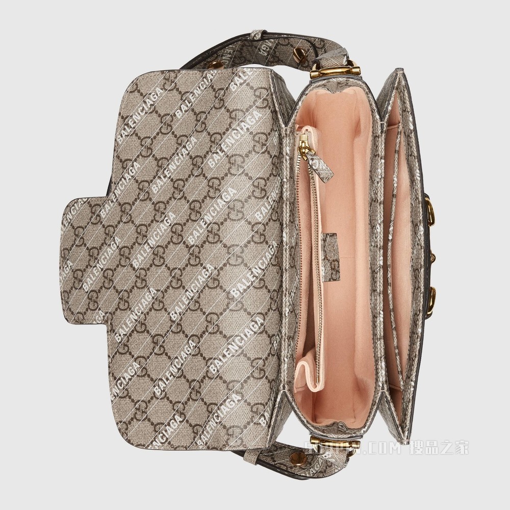 The Hacker Project系列Gucci 马衔扣1955小号手袋 米色和乌木色GG Supreme帆布