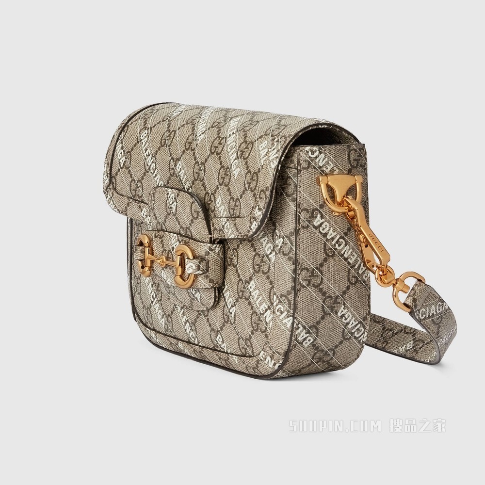The Hacker Project系列Gucci 马衔扣1955迷你手袋 米色和乌木色GG Supreme帆布