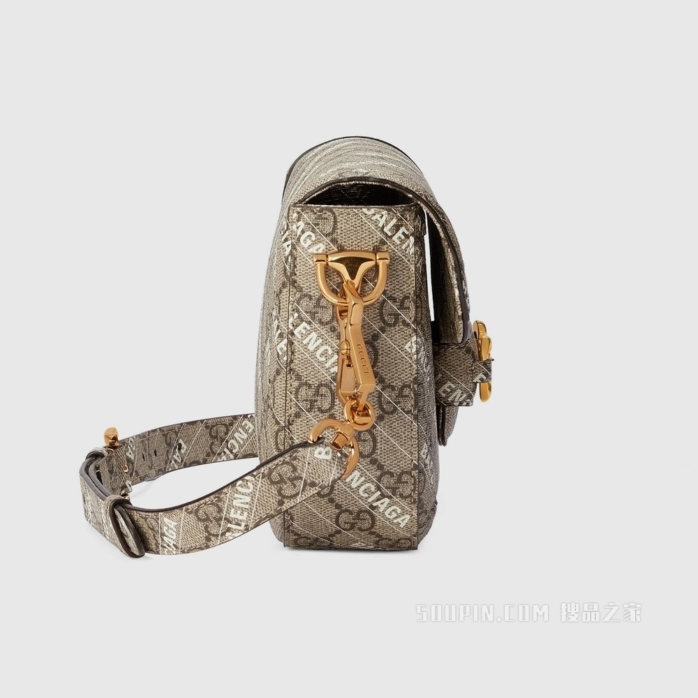 The Hacker Project系列Gucci 马衔扣1955迷你手袋 米色和乌木色GG Supreme帆布