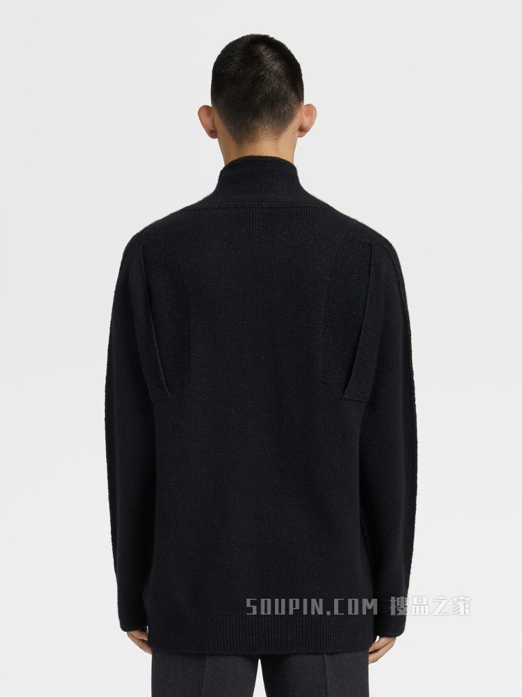 Ermenegildo Zegna XXX 系列黑色山羊绒及桑蚕丝针织高领毛衣