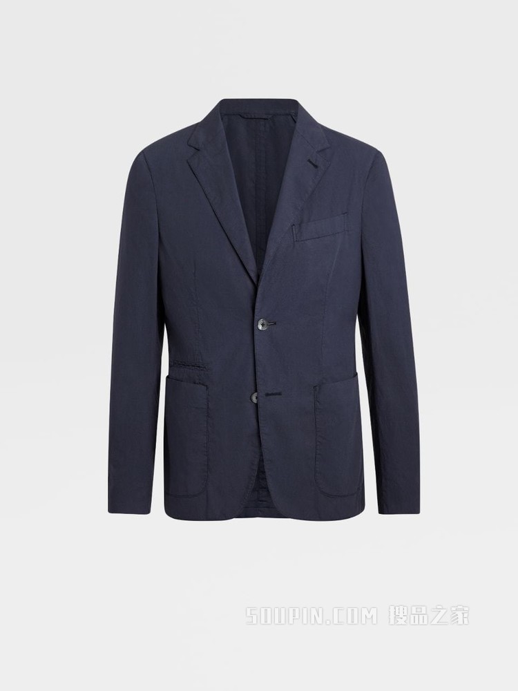 海军蓝 Telavela 弹力棉质成衣水洗西装外套，合身版型