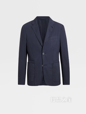 海军蓝 Telavela 弹力棉质成衣水洗西装外套，合身版型