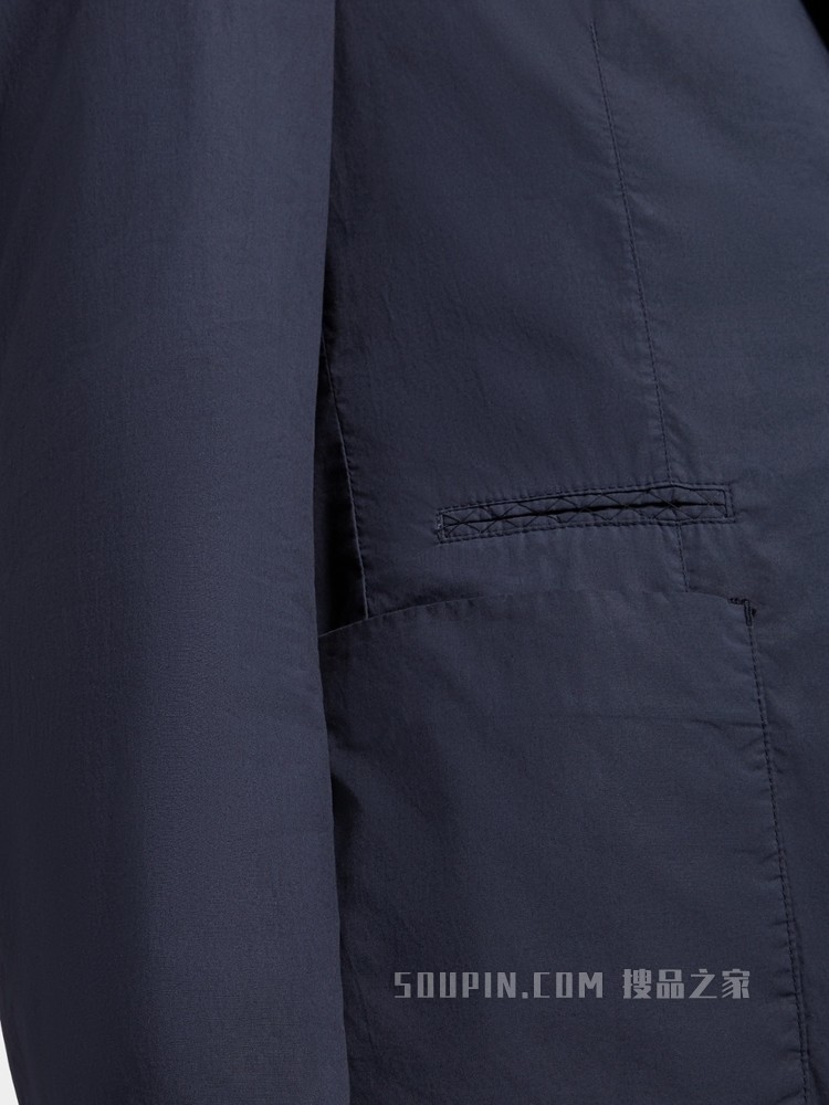 海军蓝 Telavela 弹力棉质成衣水洗西装外套，合身版型