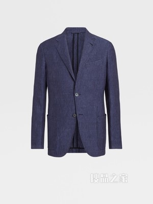 蓝色亚麻成衣水洗衬衫夹克，修身版型