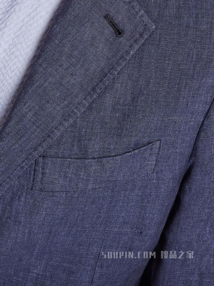 蓝色亚麻成衣水洗衬衫夹克，修身版型