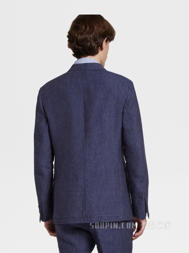 蓝色亚麻成衣水洗衬衫夹克，修身版型