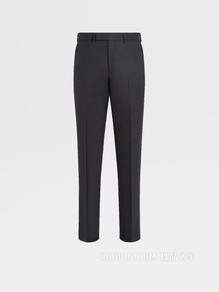 Ermenegildo Zegna XXX 系列海军蓝 Centoventimila 羊毛无褶长裤