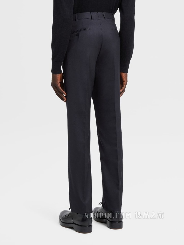 Ermenegildo Zegna XXX 系列海军蓝 Centoventimila 羊毛无褶长裤