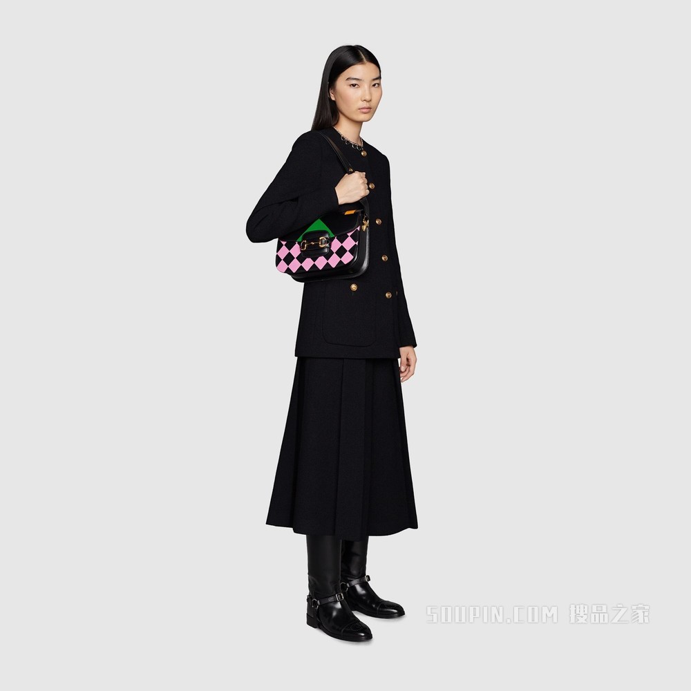 Gucci 马衔扣1955系列小号肩背包 黑色皮革
