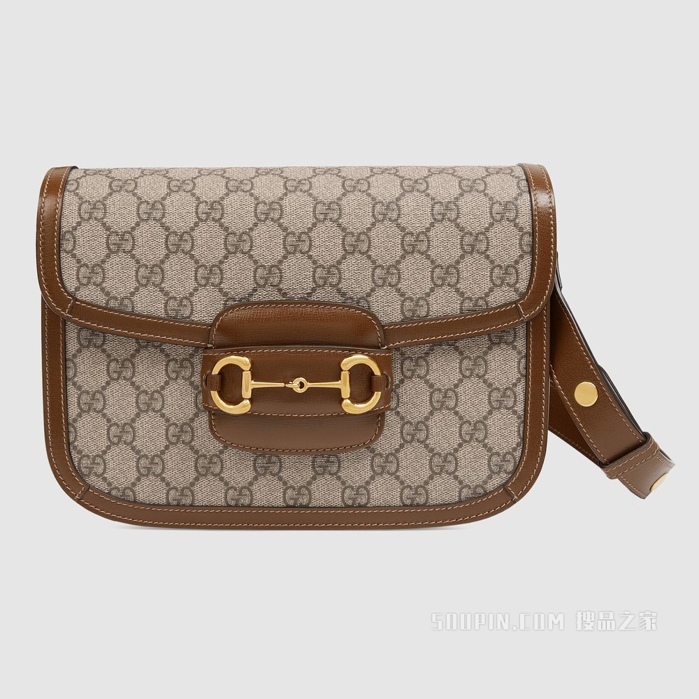 Gucci 马衔扣1955系列小号肩背包 GG Supreme帆布/棕色