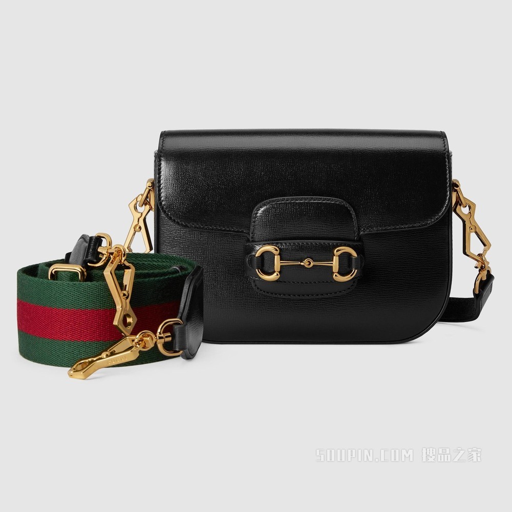 Gucci 马衔扣1955系列迷你手袋（配可拆卸双肩带） 黑色皮革
